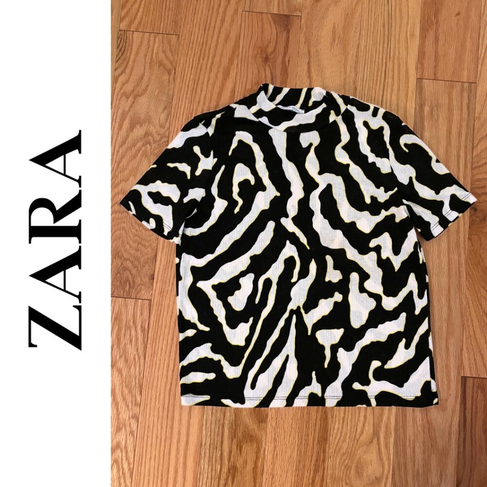 Zara | Mesh Zebra Pattern Short Sleeve Top | Small